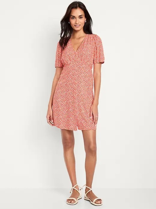 Old Navy Dresses & Skirts - Old Navy Women’s Orange & White Floral Button Front Dress Sz Large Tall